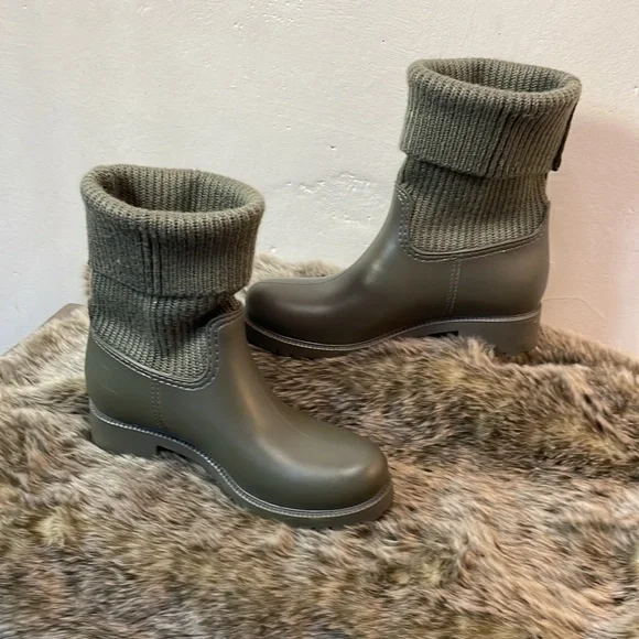 MIA Rain Boot Versatile Knit Accent Cuff grey/Olive Waterproof Lower-38-#0031 - Picture 2 of 14